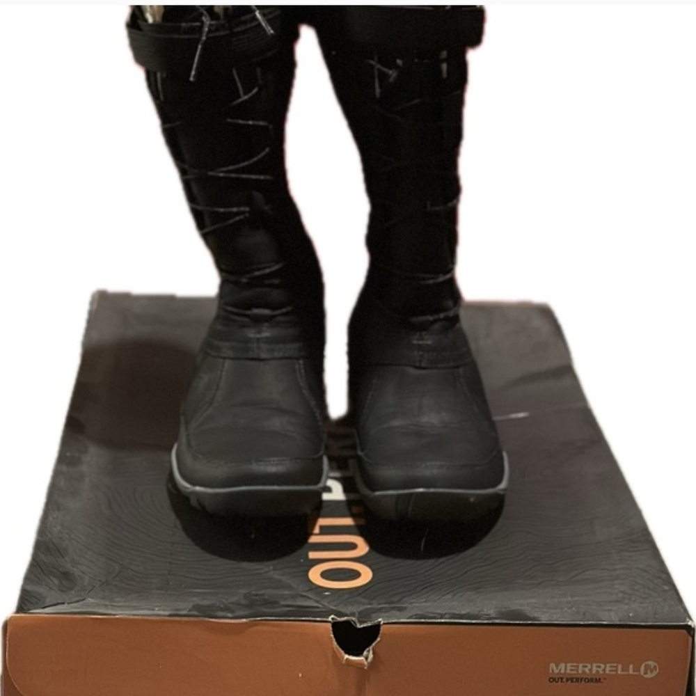 Merrell Women's Tall Black Winter Boots With Cream Fleece Lining. Waterproof. - Picture 3 of 4